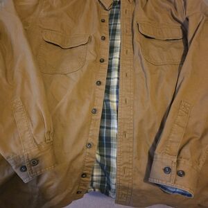 L.L. Bean Men's Tan Shirt Jacket with Plaid Lining